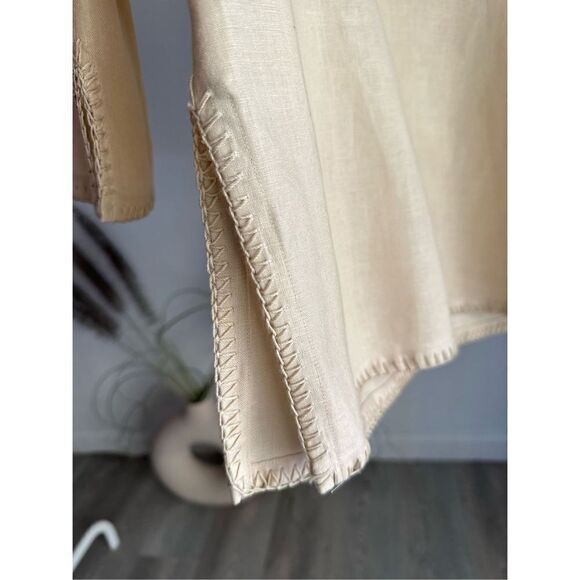 Lauren Ralph Lauren Petite Embroidered Small 100% Linen Blouse Beige - Picture 4 of 6